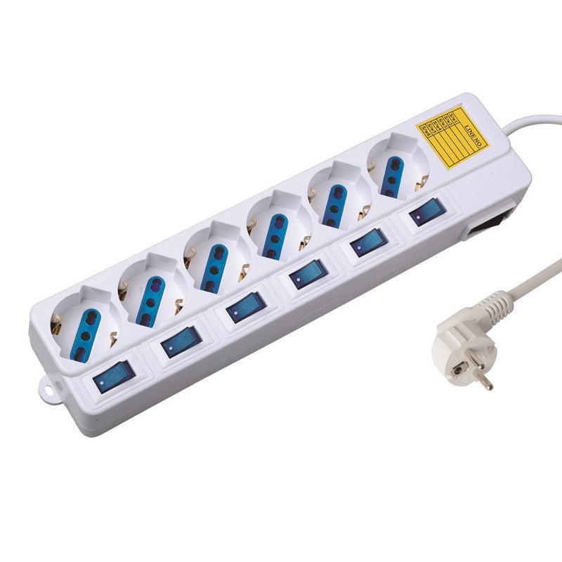 Ewent Power Strip 6 Sockets With 6 Switches Cable 1.50M White EW3932