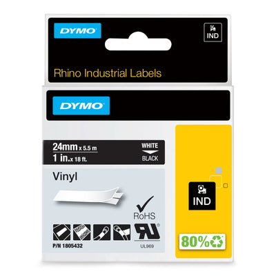 Dymo Rhino Band Vinyl 24MMX5.5M White Black — image 1