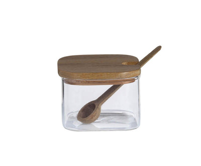 Azucarero Glass And Wood Acacia, 3 Pieces With Tray 27 X 10,5 X 7CM — image 1