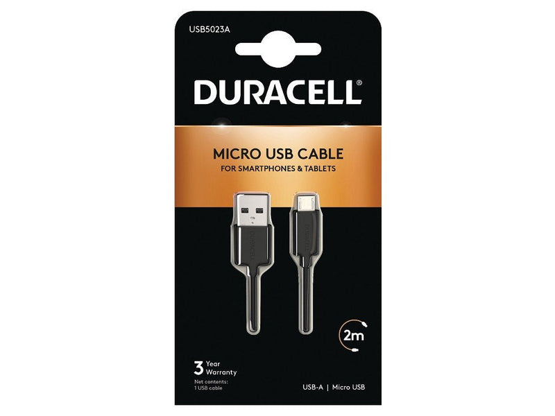 Duracell USB Cable USB5023A USB Male Microusb Male 2M Black