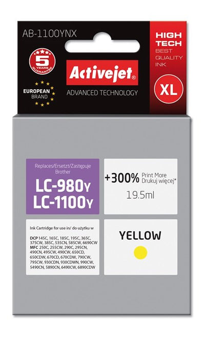Activejet Ink AB-1100YNX (reemplazo Brother LC1100Y / 980Y - Supreme - 19 5ML - Yellow — image 1