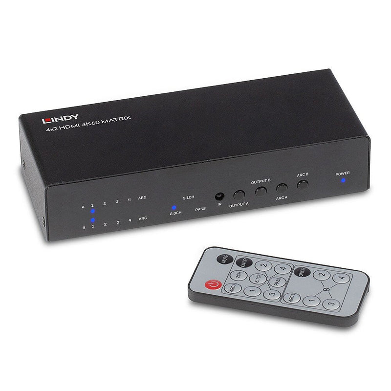 Lindy Conmutador Matriz 4X2 HDMI 2.0 18G