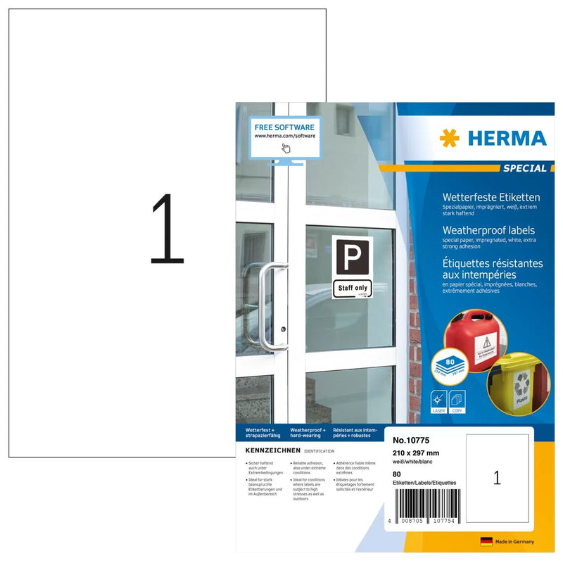 Herma 10775 - Labels Impermeables Paper Special Din A4 (210 X 297MM, 80 Hojas