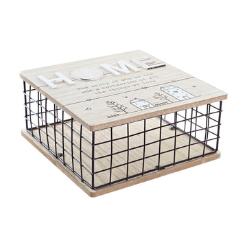Decorative box DKD Home Decor Black Natural Metal MDF Wood