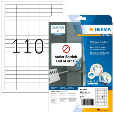 Herma Labels A4 White 38,1X12,7MM Removable Paper 2750 Pieces — image 1