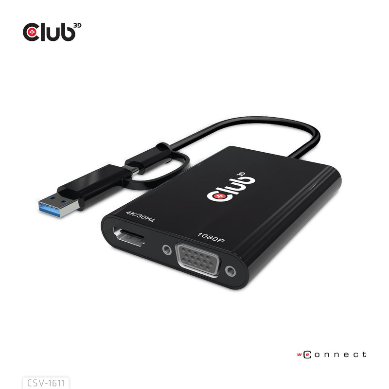 CLUB3D CSV-1611 Adapter USB Type-c HDMI + VGA (d-sub) Black 0,22M
