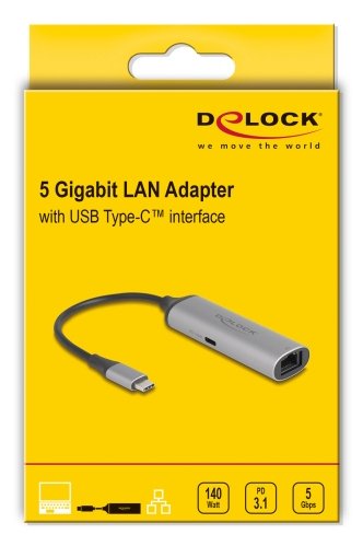 Delock USB Type-c™ Network Adapter 5 Gigabit LAN 1 X RJ45 With Power Delivery PD 3.1 140 Watt