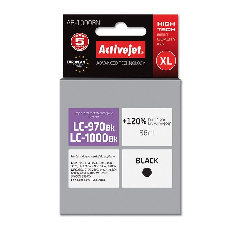 Activejet Ink AB-1000BN (reemplazo Brother LC1000BK / 970BK - Supreme - 35ML - Black
