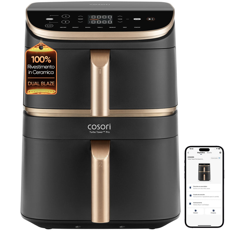Cosori Turbo Tower Pro Smart Sencillo 10,8 L Independiente 2630W Fryer Air Caliente Black Oro