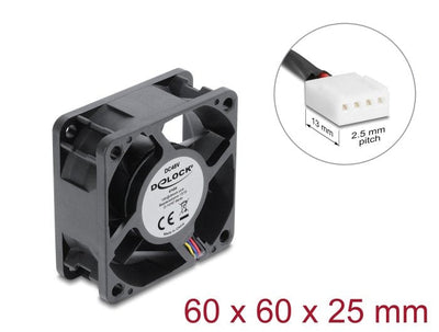 Delock Fan Axial 48V Dc, 60 X 60 X 25MM With 4 Pin PWM Connection Fan Black — image 1
