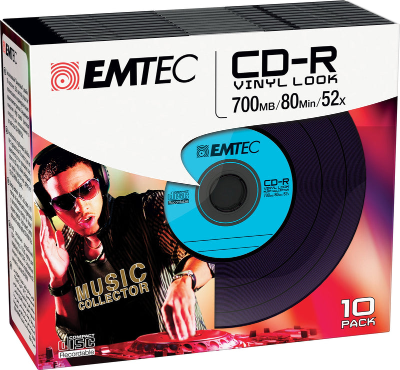Emtec Cd-r Vinil Look - Pack 10 Cd-r Imprimibles (52X, Slim New Packaging)