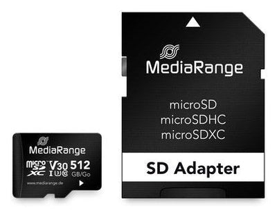 Mediarange SD microSD Card 512GB UHS-1 CL.10 Incl. Adapter — image 1