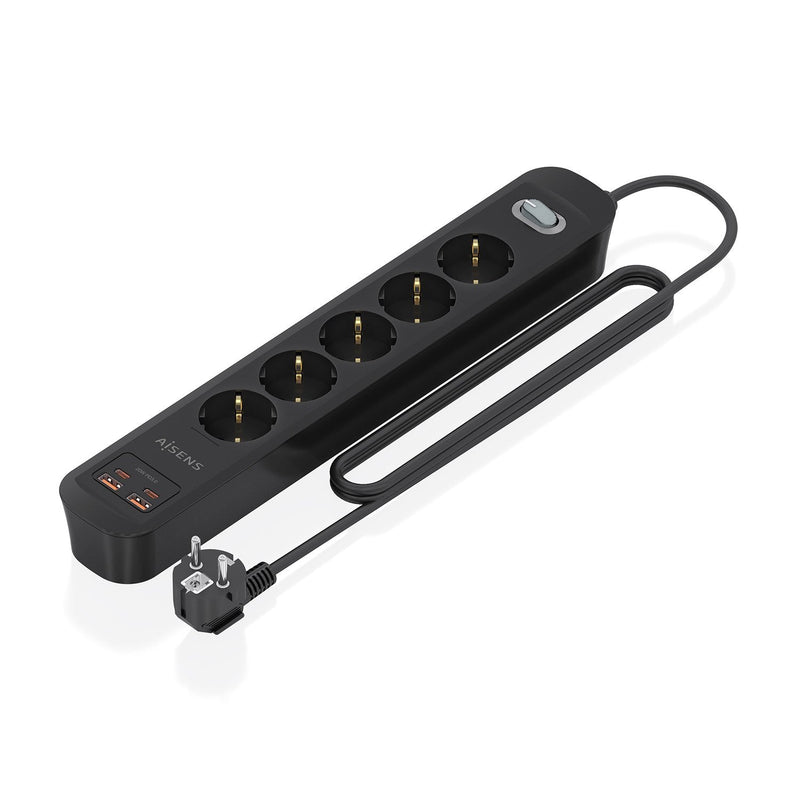 Aisens Power Strip With Switch A154-0536 5 Sockets Power 2 USB 2 USB Type-c Cable 1.4M Black