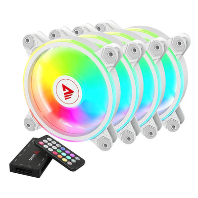 Savio Fan FAN-01 White ARGB 120MM Pack 4 Units Que Includes Controlador And Remote Control — image 1