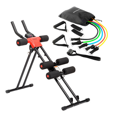 Pack Set of Resistance Bands with Accessories and Exercise Guide and Folding Abdominal Machine with Exercise Guide InnovaGoods