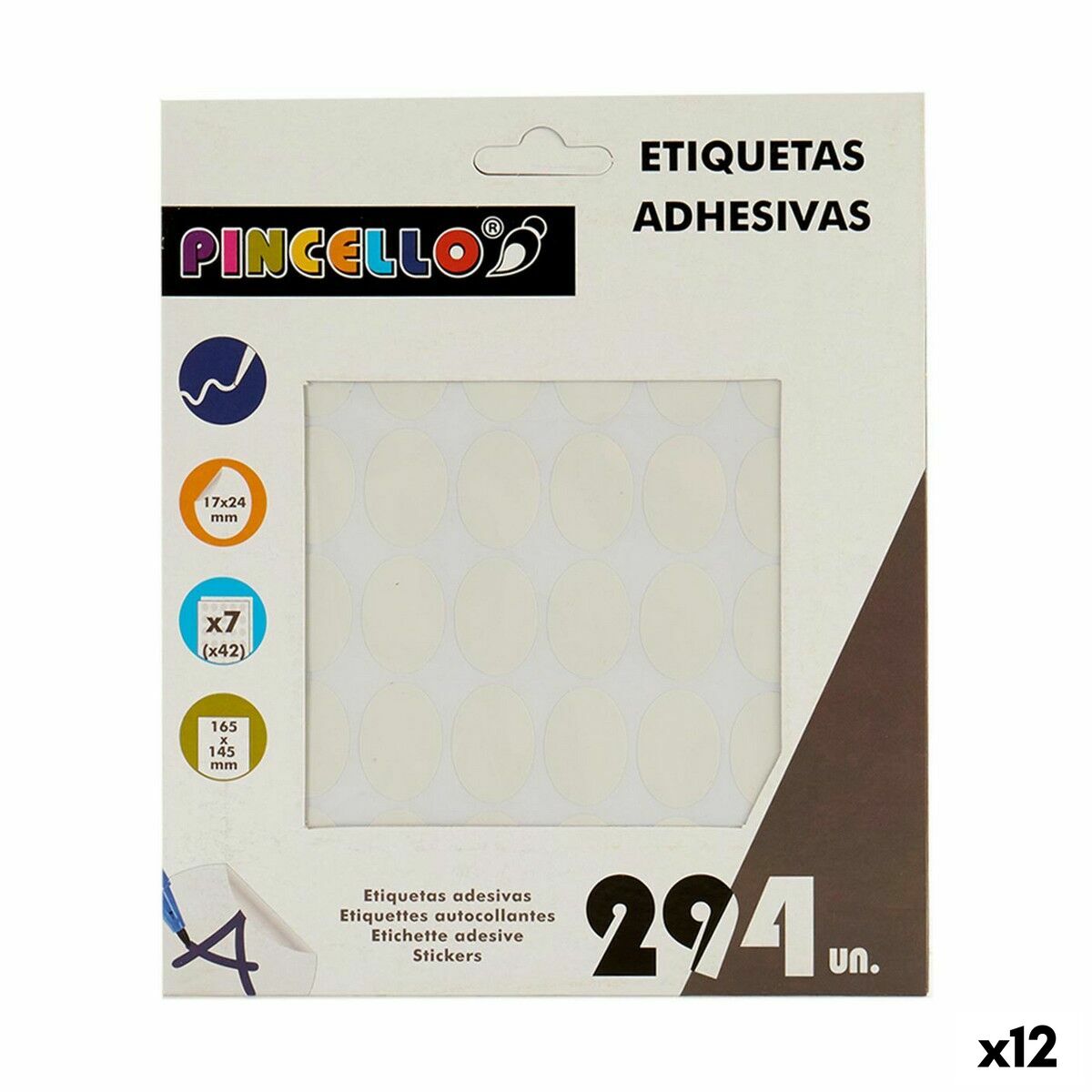 Adhesive labels Pincello White 17 x 4 x 19 cm 17 x 24 mm Oval (12 Units)