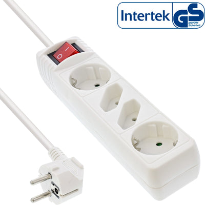 Inline Power Strip 4 Sockets 2X Type F + 2X Euro With Switch And Security Kids White 1,5M — image 1