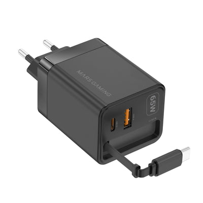 Mars Gaming Charger USB GaN MD-GAN65R 65W 1x USB-C 1x USB-A Cable Retractable Pd Colour Black — image 1