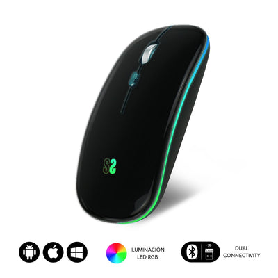 Subblim Mouse Optico Wireless Bluetooth RGB Dual Flat Black Up To 1600DPI/ Connection Dual/ Bluetooth/ RF/ Sil — image 1