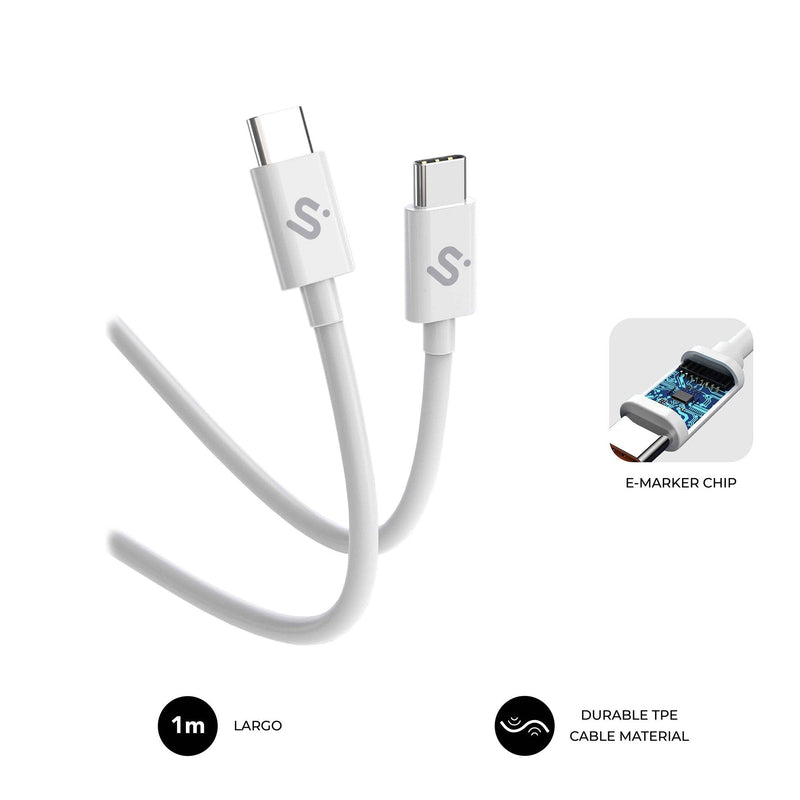Subblim Cable Plus 100W USB-C/USB-C 1M White 100W/ Length 1M/ USB-C &harr, USB-C/ PD 3.0 And Qc 3.0,