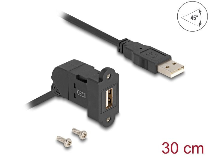 Delock Keystone Módulo USB 2.0 Type a Connector Female Recessed 45° Angulado a Type a Connector Male With 30CM