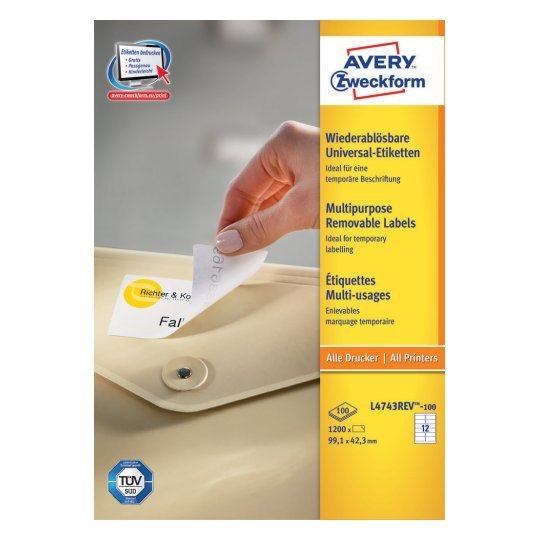Avery Zweckform Labels L4743REV-100 White 99,1 X 42,3MM