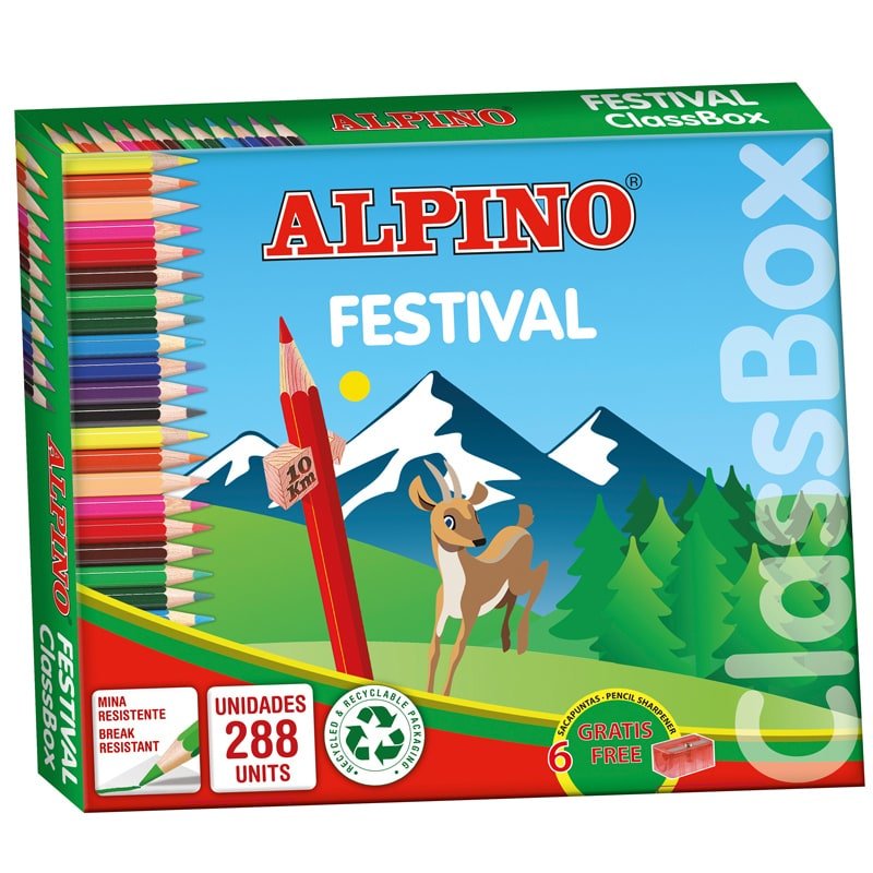Alpino Festival Pack 288 Pencils Colours - Mina 3MM - 12 Colours X 24 Units - Ideal Clase - Colours Surtidos