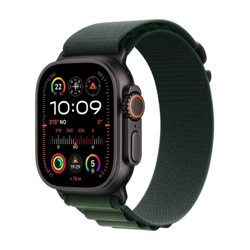 Apple Watch Ultra 2 GPS + Cellular 49MM Black Titanium Case With Dark Green Alpine Loop - Medium