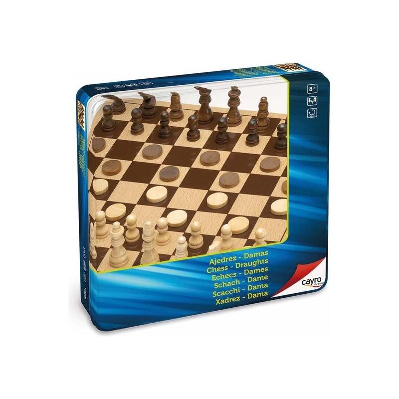 Ajedrez-damas Madera Caja Metal 27X27