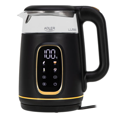 Adler Ad 1305 Electric Kettle, Glass With LED Display & Temperature Regulation, 1.7L, Black Gold — image 1