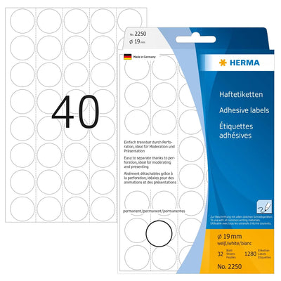 Herma Labels Multiusos Paper Round White 19MM 1280 Pieces — image 1