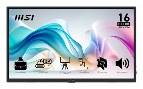Msi Pro MP165DE E6, Monitor LED 39,6CM (15,6 Pulgadas), Black Fullhd, Ips, Hdmi, Usb-c, Speakers 9S6-3PE50M-00 — image 1