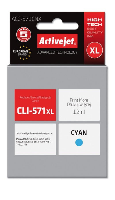 Activejet Ink ACC-571CNX (reemplazo Canon CLI-571C XL - Supreme - 12ML - Cyan — image 1