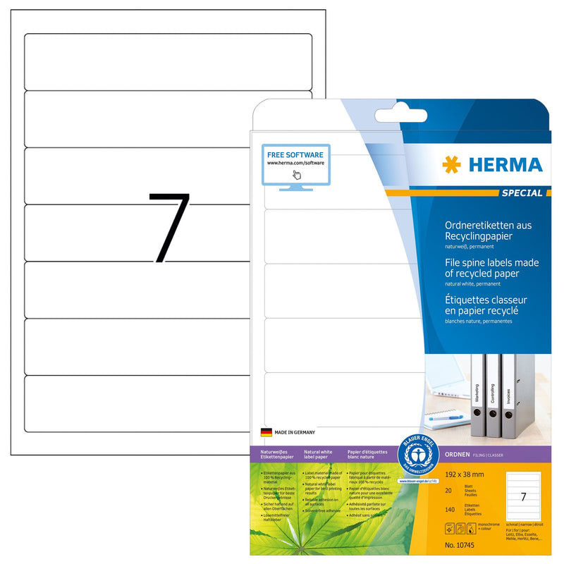 Herma Labels Ring Binder Recycling A4 20 Hojas 192X38