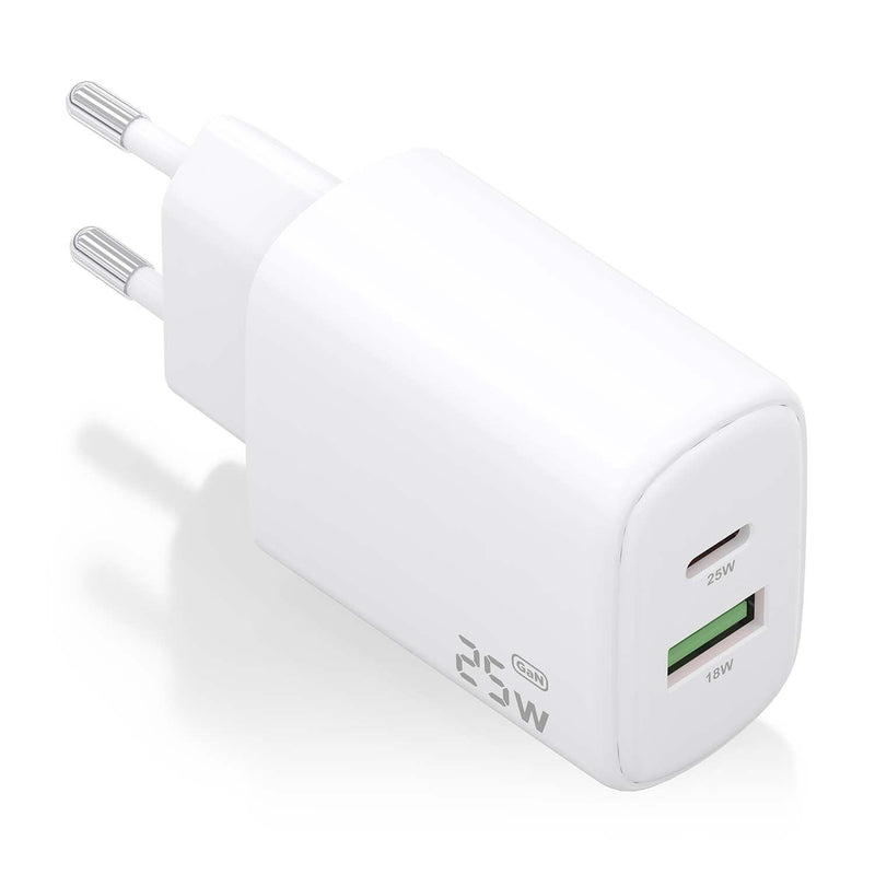 Aisens Charger 25W, 1x USB-C PD 3.0, 1x USB-A QC3.0, White