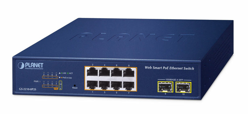 Planet 8-PORT PoE + Web Smart Switch GS-2210-8P2S