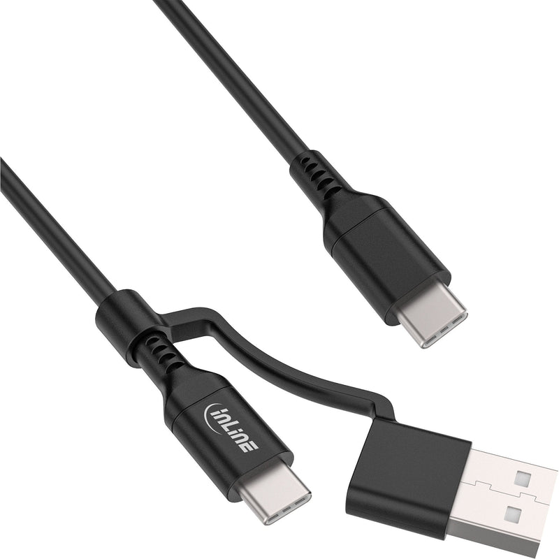 Inline® 2-IN-1 USB-C Cable + USB-A Adapter, USB 2.0, 100W, Tpe, Black 1M