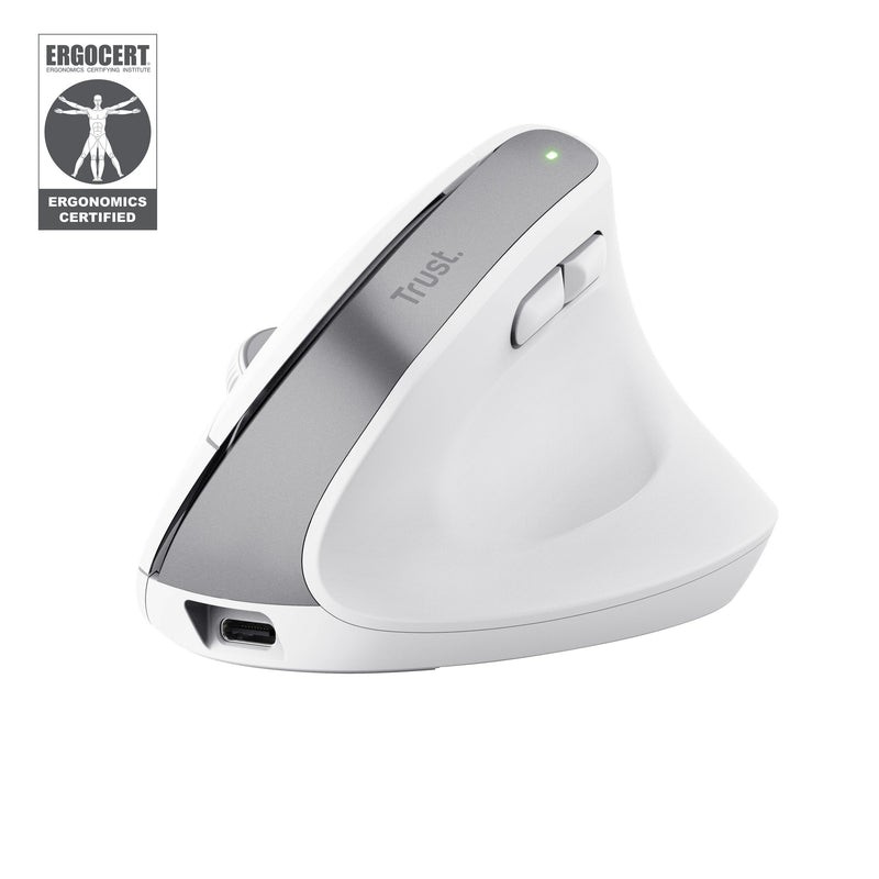 Trust Mouse Ergonómico Wireless Bluetooth Bayo + Battery Rechargeable Up To 2400 DPI White
