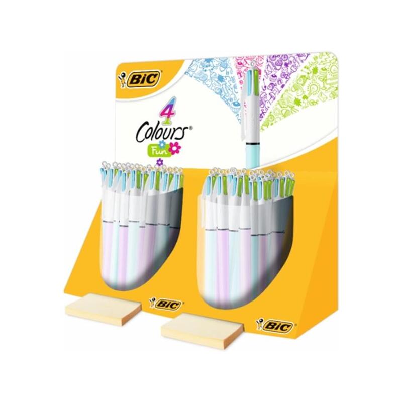 Bic 4 Colours Fun Expositor With 40 Pens Bola Retractable - Punta Media 1.0MM - Ink With Base Oil -