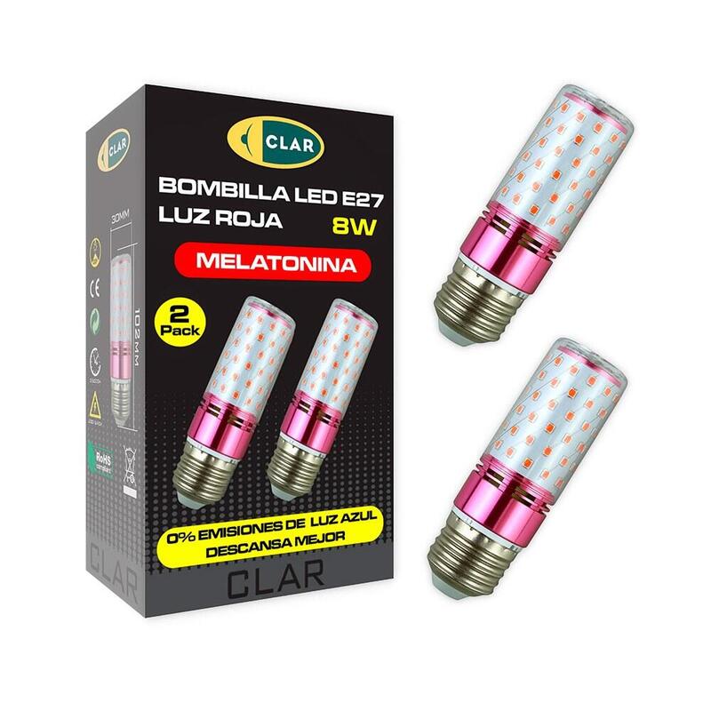 Bulb Tubular Red Melatonina E27 8W, 2 Units