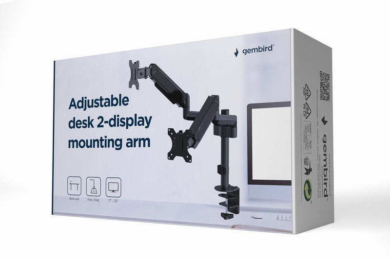 Gembird MA-DA2P-01 Ajustable Escritorio 2-PANTALLA Mounting Arm 17-32 Hasta 9KG