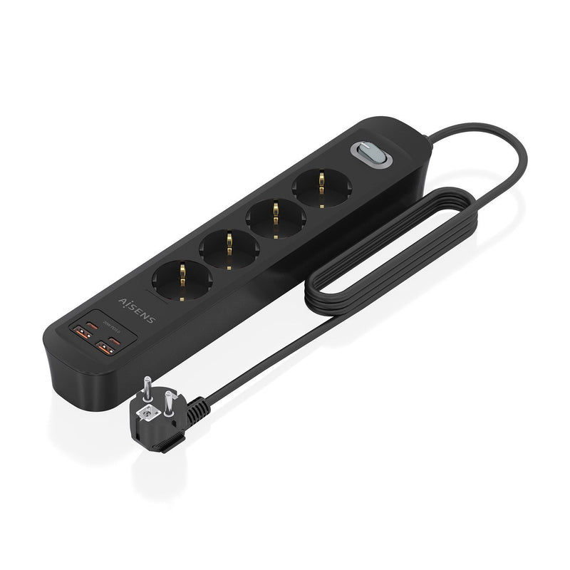 Aisens Power Strip With Switch ASPS-2A2C13-BK 4 Sockets Power 2 USB 2 USB Type-c Cable 1.4M Black