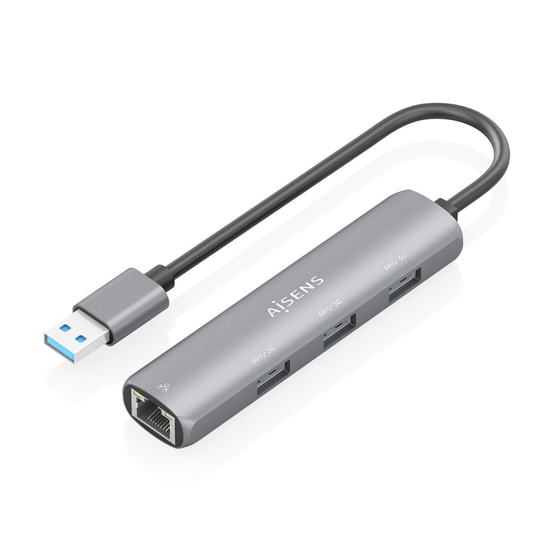 Aisens USB 3.0 Dock USB-A a Ethernet Gigabit + Hub 3x USB-A, Grey 15CM