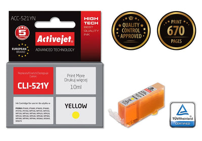 Activejet Ink ACC-521YN (reemplazo Canon CLI-521Y - Supreme - 10ML - Yellow — image 1