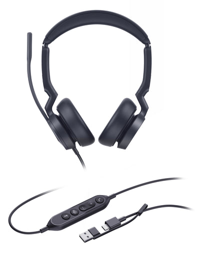 Yealink Headphones UH46 Dual, Black Version Teams, Port USB-C And Usb-a, Double Light Ocupado 1308182 — image 1