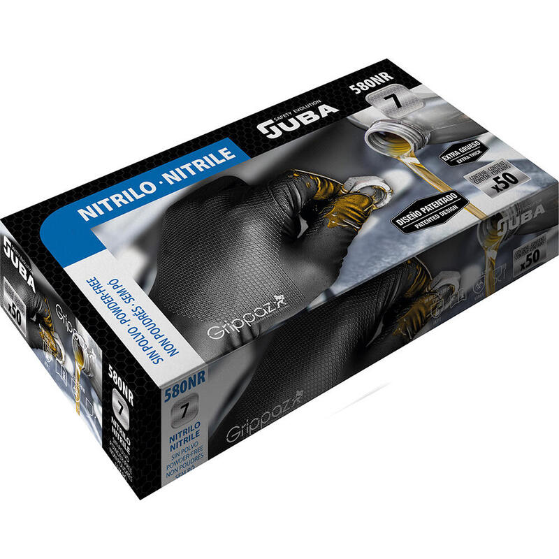 Juba Box 50 Gloves Desechables Nitrilo Black Without Polvo Size 7