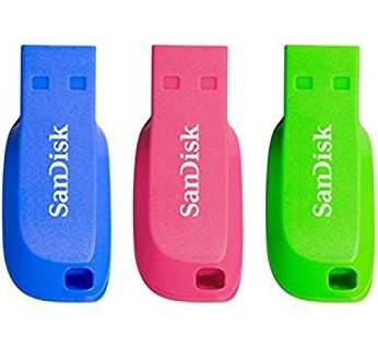 SanDisk USB Flash Drive Pack 3 Cruzer BLADE16GB USB 2.0 Design Green/Pink/Violet