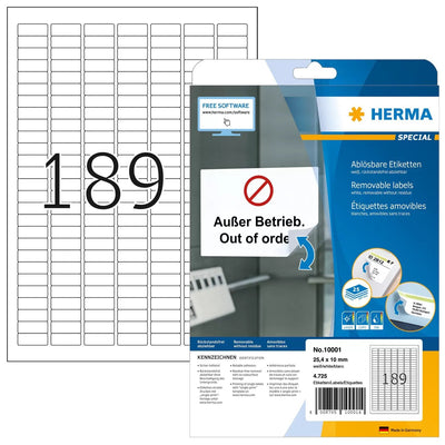 Herma Removable Labels 25,4X10 25 Sh. Din A4 4725 Pcs. 10001 Labels — image 1