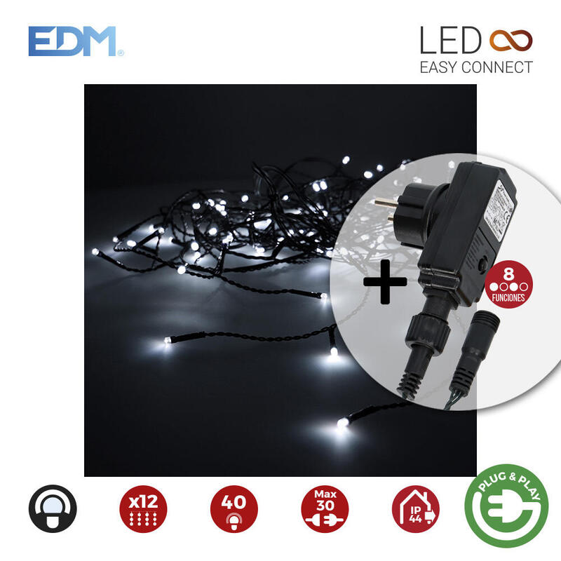 EDM Curtain Icicle Con Programador Easy-connect 2X0,5M 12 Tiras 40 LED Blanco Frío