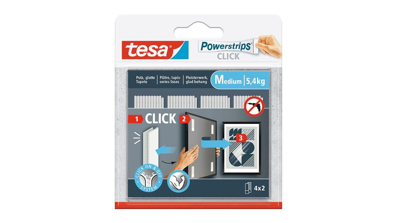 Tesa Powerstrips Click Medium, 5.4KG, Selbstkl.cinta Velcro 4X2